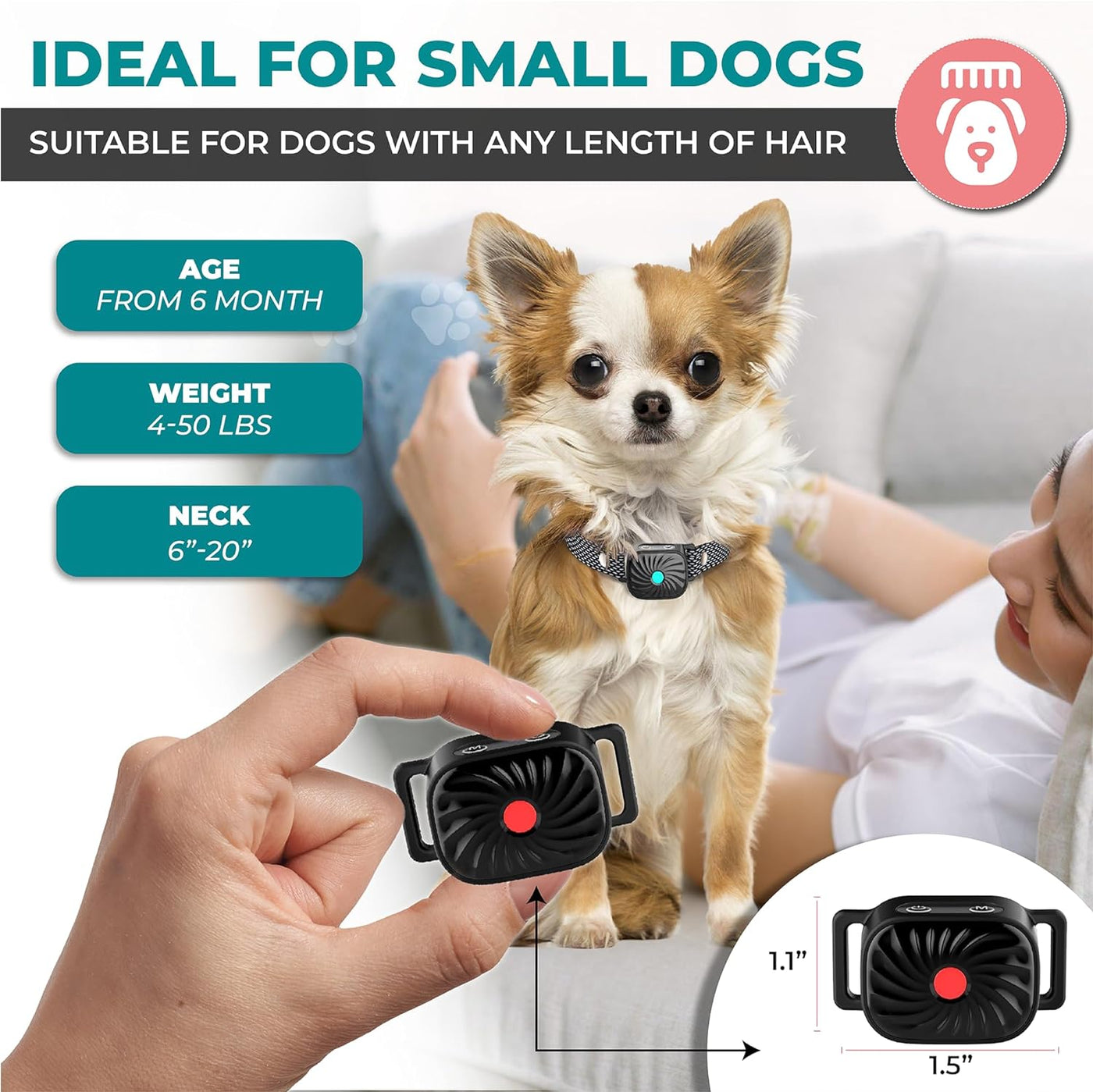 PETCALM Mini – Antibellhalsband für kleine Hunde mit Ton & Vibration