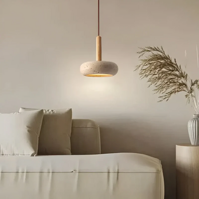 TranquilHalo – LED Retro Deckenleuchte aus Stein & Holz